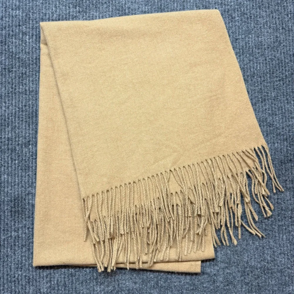 Cashmere Blend Fringe Scarf Tan Beige 68